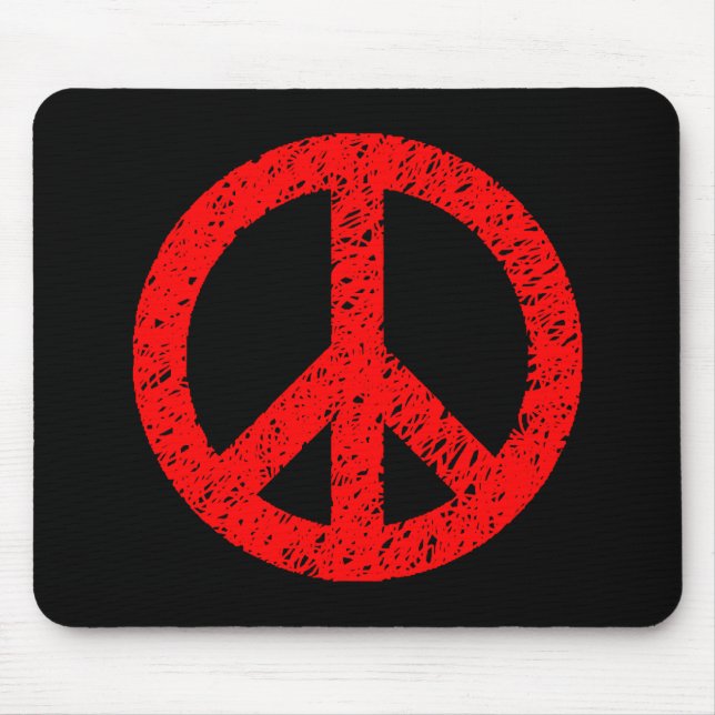 Scribble Stencilled Peace Symbol - Red on Black Mouse Mat (Front)