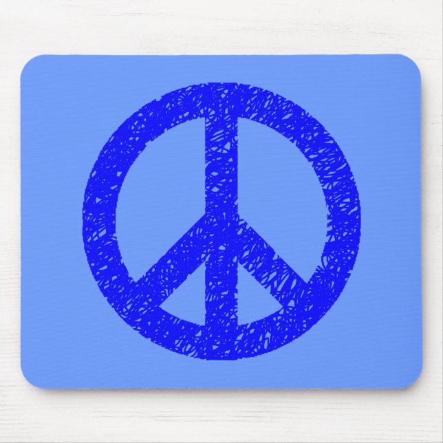 Scribble Stencilled Peace Symbol - Shades of Blue Mouse Mat (Front)