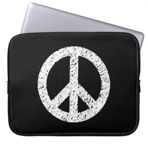 Scribble Stencilled Peace Symbol - White on Black Laptop Sleeve