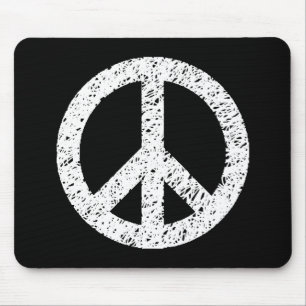 Scribble Stencilled Peace Symbol - White on Black Mouse Mat