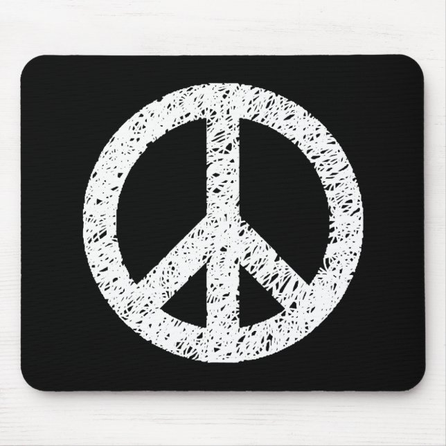 Scribble Stencilled Peace Symbol - White on Black Mouse Mat (Front)
