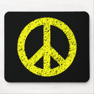 Scribble Stencilled Peace Symbol - Yellow on Black Mouse Mat
