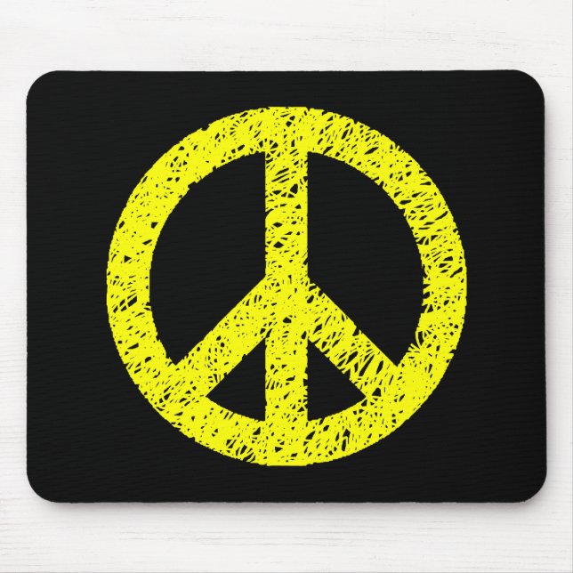 Scribble Stencilled Peace Symbol - Yellow on Black Mouse Mat (Front)