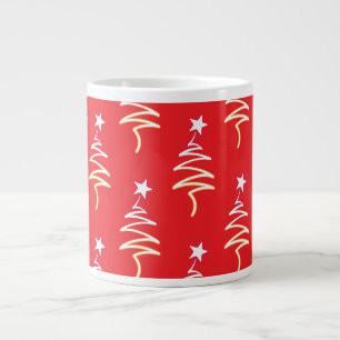 Scribble Tree + Star Christmas Holiday Red Large Coffee Mug