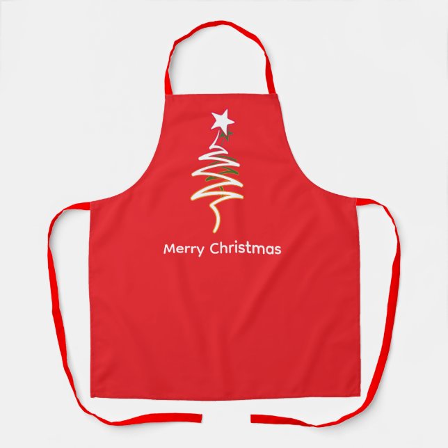 Scribble Tree + Star Red Straps Christmas   Apron (Front)