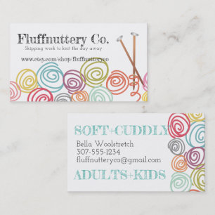 Scribble yarn balls knitting needles business card