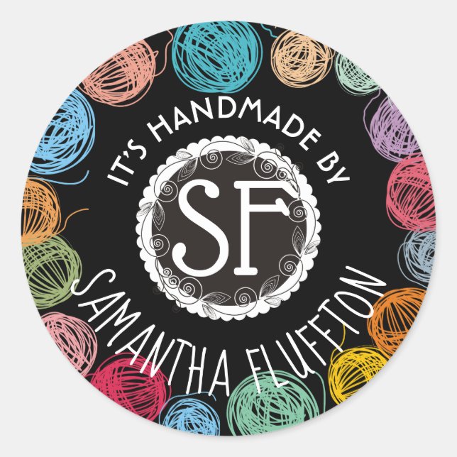 Scribble yarn knitting crochet handmade with love classic round sticker (Front)