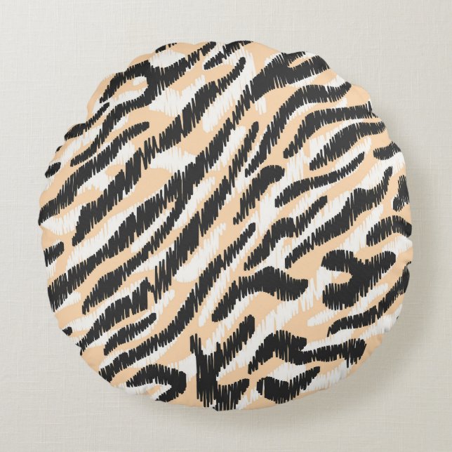 Scribble Zebra Leopard: Vintage Fur Round Cushion (Front)