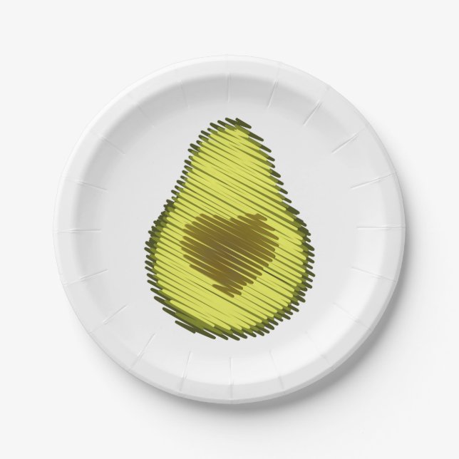 Scribbled Avocado Love Paper Plate (Front)