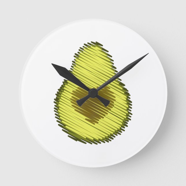Scribbled Avocado Love Round Clock (Front)
