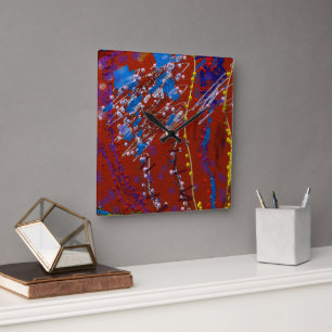 Scribbled Flowers Graffiti  Square Wall Clock