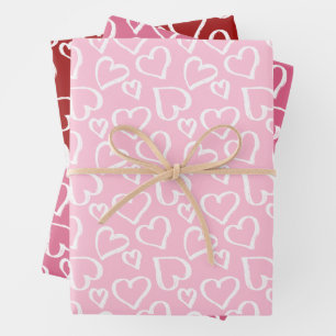 Scribbled Hearts Pattern Wrapping Paper Sheet