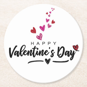 Scribbled Hearts Valentine's Day Red Pink Script Round Paper Coaster
