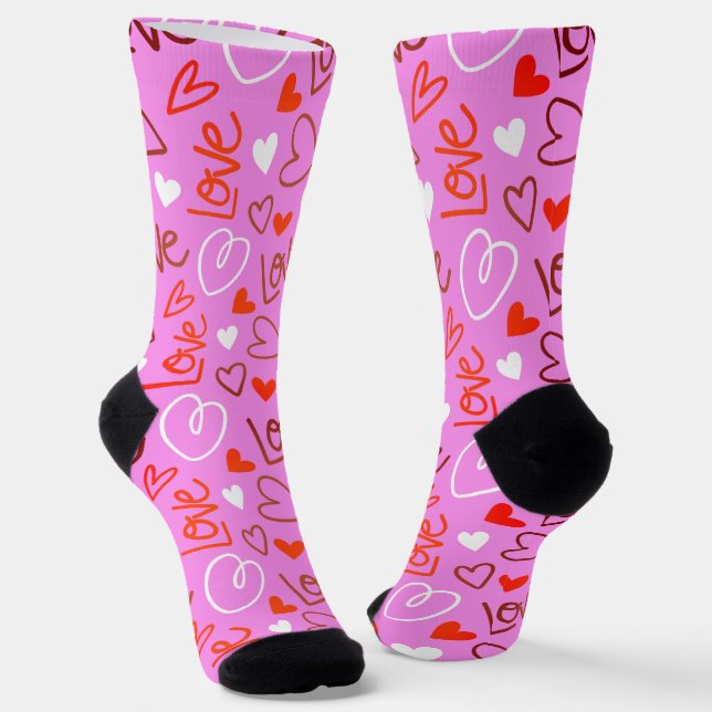 Scribbled Love Crew Socks (Angled)