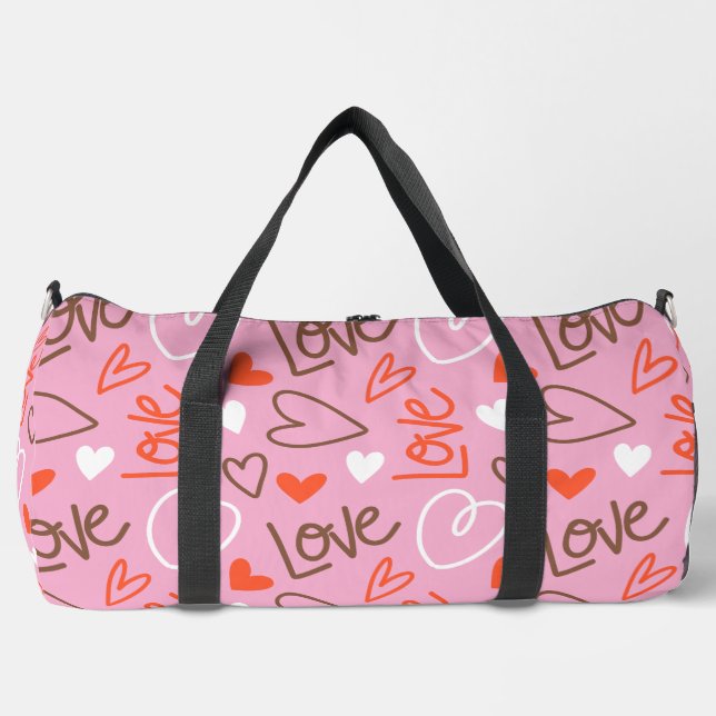 Scribbled Love Hearts Duffel Bag (Front)