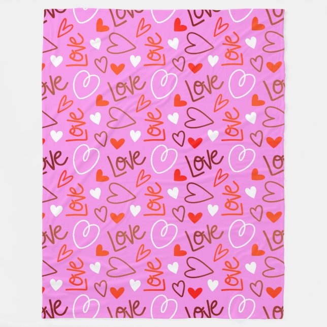 Scribbled Love Hearts Fleece Blanket (Front)