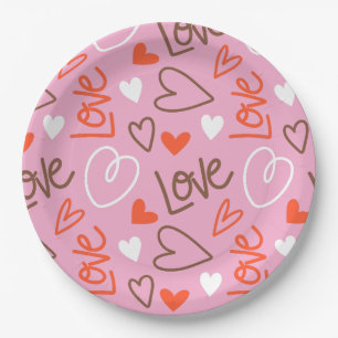 Scribbled Love Hearts Paper Plate