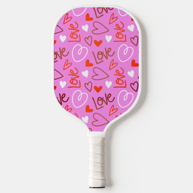 Scribbled Love Hearts Pickleball Paddle (Front)