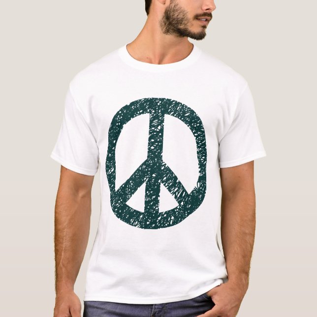 Scribbled Peace Symbol - Dark Green T-Shirt (Front)