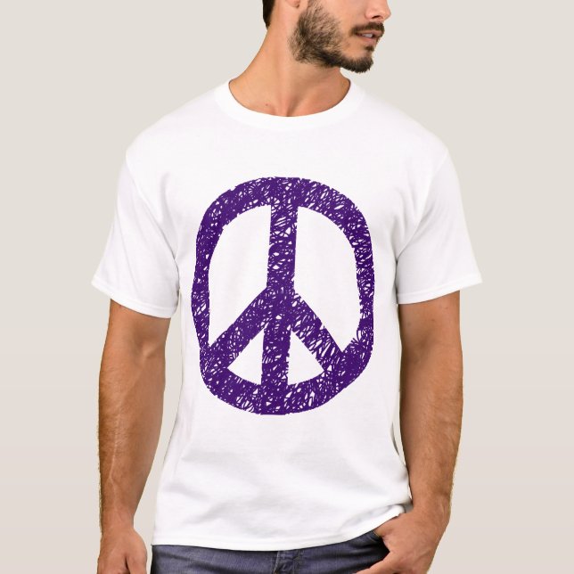Scribbled Peace Symbol - Dp Purple T-Shirt (Front)