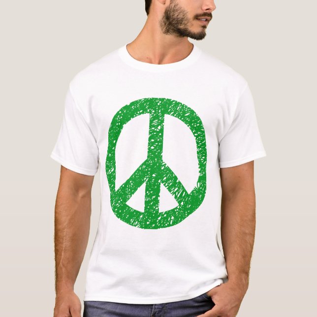 Scribbled Peace Symbol - Grass Green T-Shirt (Front)
