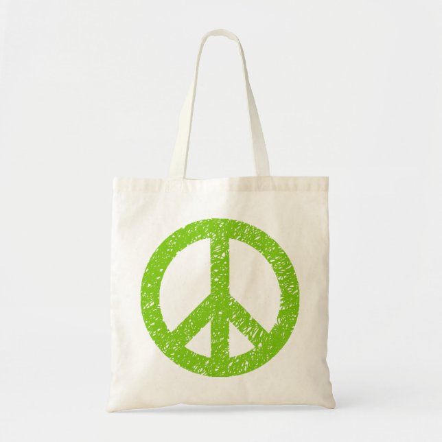 Scribbled Peace Symbol - Martian Green Tote Bag (Front)