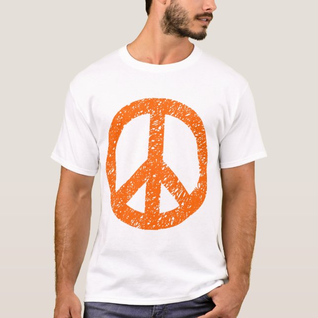 Scribbled Peace Symbol - Orange T-Shirt (Front)