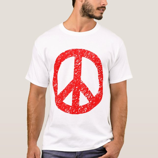 Scribbled Peace Symbol - Red T-Shirt (Front)