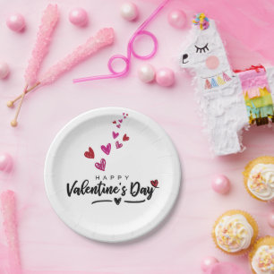 Scribbled Red Pink Hearts Script Valentine's Day Paper Plate