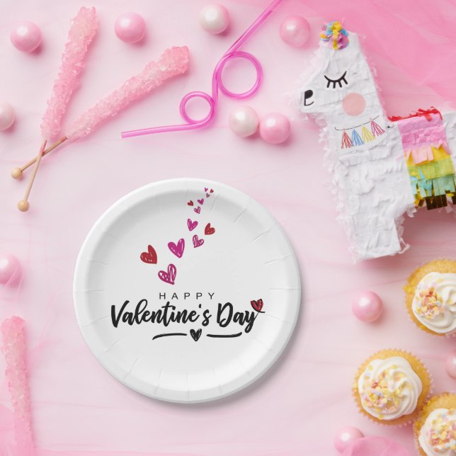 Scribbled Red Pink Hearts Script Valentine's Day Paper Plate (Party)