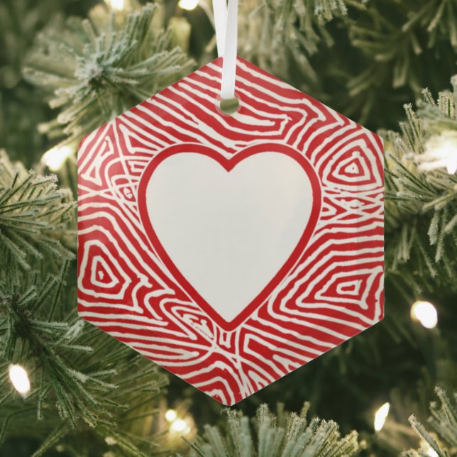 Scribbleprint Heart Notes Glass Tree Decoration (Insitu)