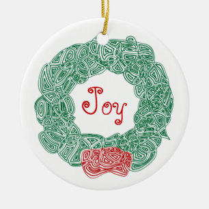 Scribbleprints Wreath - White, on Red Ceramic Tree Decoration