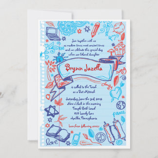 SCRIBBLES on NOTEPAPER Bat Bat Mitzvah Invitation