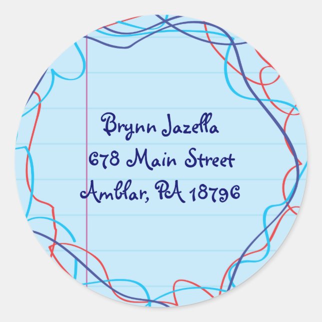 SCRIBBLES on NOTEPAPER Return Address Sticker Seal (Front)