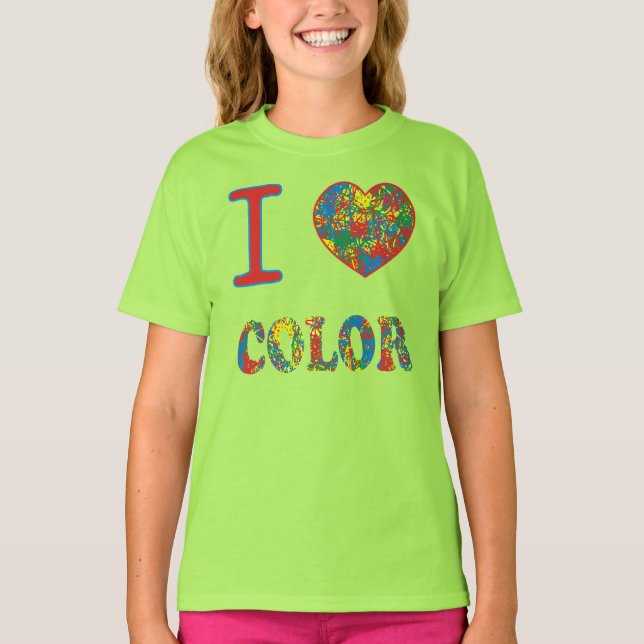 Scribbly Art Red Green Blue Yellow I Heart Colour  T-Shirt (Front)