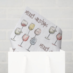 Scribbly doodle wine glass pattern Merry Christmas Tissue Paper