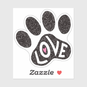 Scribbly paw print with text love and pink heart