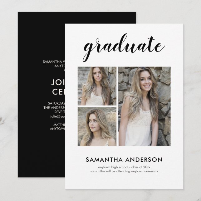Script 3 Photo Graduation Party Invitation (Front/Back)