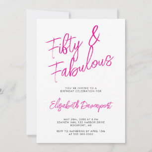 Script 50 and Fabulous Black and Pink Birthday Invitation