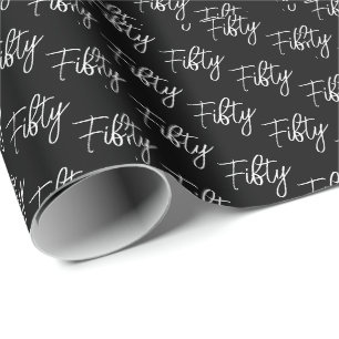 Script 50th Birthday Black Wrapping Paper