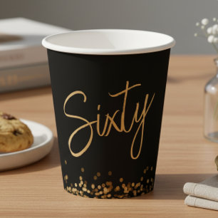 Script 60th Birthday Black Gold Paper Cups