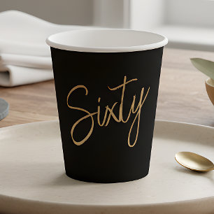 Script 60th Birthday Black Paper Cups