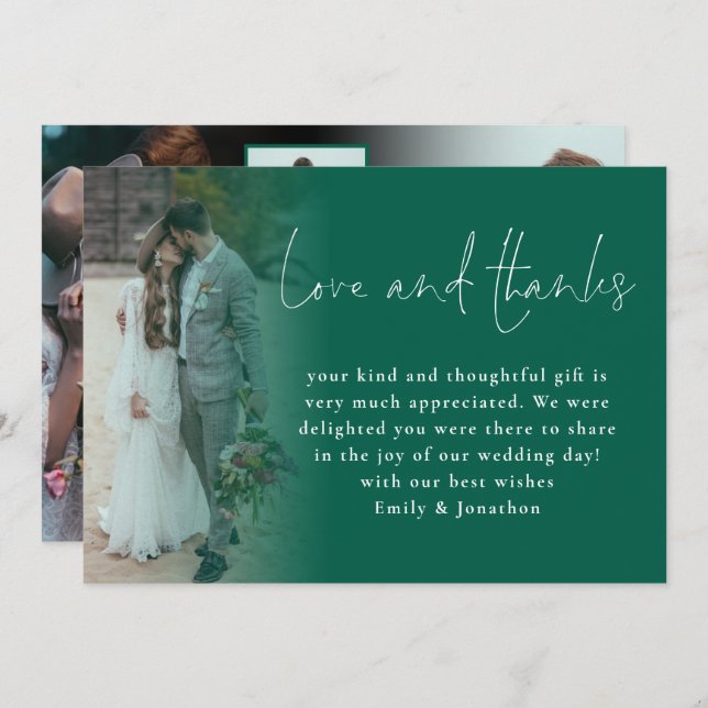 Script 6 Photos Wedding Love Thanks Emerald Green Card (Front/Back)