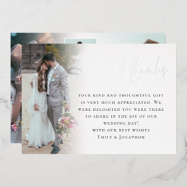 Script 6 Photos Wedding Thank You Luxury Foil Card (Front/Back)