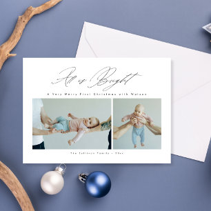 Script All is Bright Baby's First Christmas Photo Holiday Card
