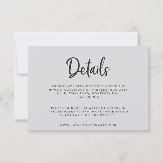 Script and geometric wedding details card (Front)