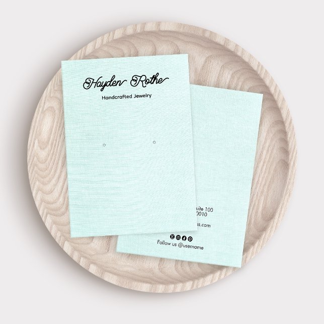 Script Aqua Linen Earring Display Business Card (Creator Uploaded)