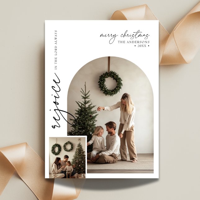 Script Arch Photo Rejoice Biblical Religious Faith Holiday Card (Creator Uploaded)