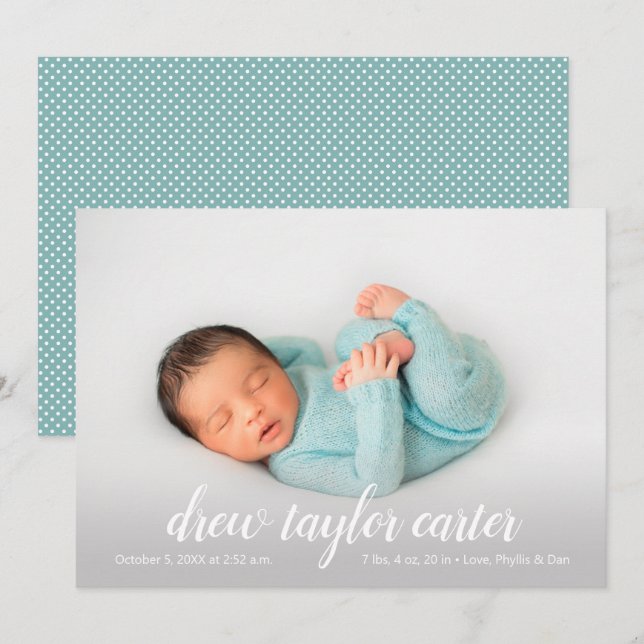 Script Baby Photo Birth Announcement (Front/Back)
