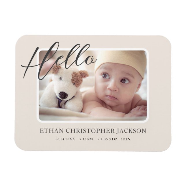 Script Baby Photo Modern Birth Announcement Magnet (Horizontal)